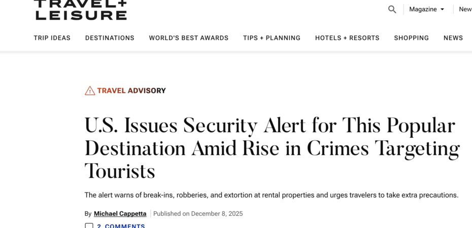 ‘Viajes + Ocio’ retoma la advertencia de EE.UU. a sus ciudadanos de CR

 – Noticias cr